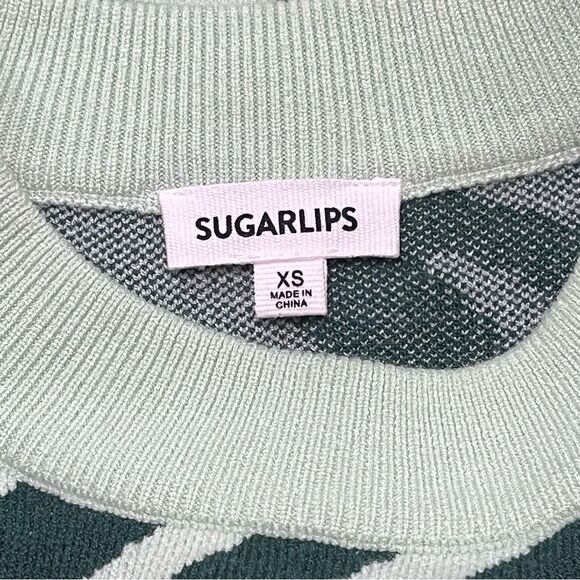 Sugar Lips Zebra Print Crew Neck Sweater Green Size XS - Picture 4 of 6